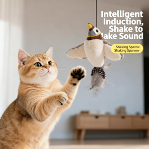 Simpatico giocattolo interattivo per gatti in peluche giocattolo elettrico che agita il suono del gatto realistico con suoni di uccelli - Product Image 4