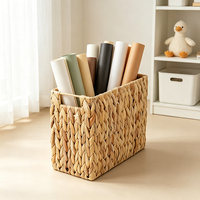 Panier de rangement rectangulaire en jacinthe d'eau naturelle vintage, tressé à la main, avec poignées découpées, pour magazines et dossiers, usage domestique, vente en gros