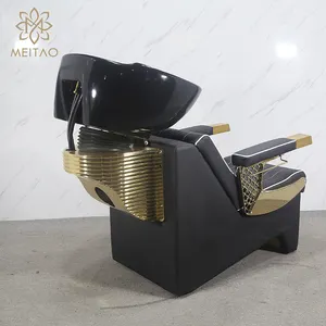 MEITAO 2023 새로운 모델 럭셔리 디자인 골드 가죽 뷰티 살롱 침대 가구 샴푸 의자 샴푸 침대