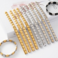 Pulseras Elásticas Personalizadas para Hombre, de Acero Inoxidable con Cuentas, Chapadas en Oro de 18K, con Circonitas, en Azul y Plateado, para Regalo