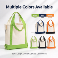 Sac fourre-tout réutilisable en toile contrastante, grand sac de courses ouvert, sac à main en coton personnalisé avec logo pour les courses et l'usage quotidien