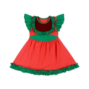 2023 New Western Girl Red And Green Patches Christmas Princess Casual Flower Dress Infant Toddler Kids Clothing Baby Clothes