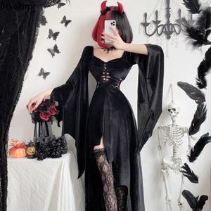 Disfraz <span class=keywords><strong>de</strong></span> Halloween, <span class=keywords><strong>Nuevo</strong></span> Vestido Negro Gótico <span class=keywords><strong>de</strong></span> Terciopelo con Mangas <span class=keywords><strong>de</strong></span> Murciélago para Cosplay <span class=keywords><strong>de</strong></span> Bruja Oscura, Vampiresa, Novia, <span class=keywords><strong>Anime</strong></span>, Sexy, para Adultos - Product Image 1