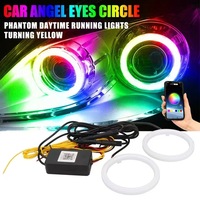 2PCS Anneaux lumineux RGB Angel Eyes avec clignotants, application Bluetooth, LED pour moto, feux de jour DRL, phare de voiture 12V 24V