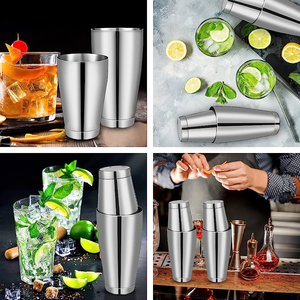 Sáng Tạo Nhà Máy Trực Tiếp Kit Bartender Barware Công Cụ Thiết Lập 800Ml Thép Không Gỉ Boston Shakers <span class=keywords><strong>Cocktail</strong></span> Bar Với Tre Gỗ Đứng - Product Image 5