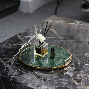 Hot Bán Nhà Vàng Khung Vòng Màu Xanh Lá Cây Bằng Đá Cẩm Thạch Trang Trí Khay Giá Bán Buôn Khách Sạn Sang Trọng Nhà Hàng Dịch Vụ Khay Lưu Trữ Khay - Product Image 3