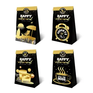 Nicro-bolsas de papel con estampado de Kraft personalizado, embalaje de regalo de lujo de oro negro, suministros de fiesta de despedida de soltera