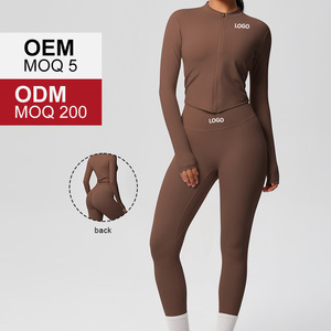 7106 + 7100 Phụ Nữ Hai Mảnh Thiết Lập Khỏa Thân Cảm Giác Mỏng Phù Hợp Với Crew Cổ Dây Kéo Áo Khoác Phù Hợp Với Eo Cao Chặt Chẽ Co Giãn Yoga Yoga Bộ - Product Image 4