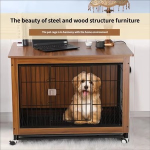 Moderner Luxus-Hundekäfig aus Eisen und Holz mit Toiletten-Trennung, umweltfreundlicher Kunststoffwanne für große Hunde, für den Innenbereich, mit Knopfverschluss - Product Image 4