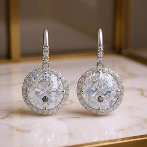 Orecchini di Diamanti MOMAHEW Taglio Brillante Rotondo Colore G Diamanti Coltivati in Laboratorio Argento Classico Gioielli da Sposa per Donna - Product Image 2