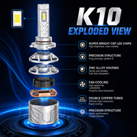 Ampoule de phare LED SFIDA K10 100W 10000LM en alliage de zinc H4 H7 H11 9005 9006 pour voiture avec double ventilateur en cuivre