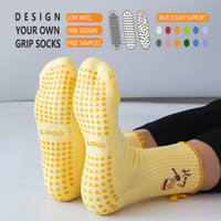 Chaussettes de yoga antidérapantes pour femmes, avec logo brodé jacquard, design personnalisé, chaussettes de pilates jaunes avec décoration en nœud 3D