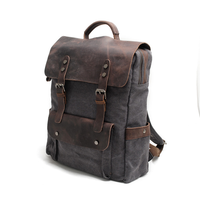Tas Ransel Laptop Pria Kanvas Berlapis Lilin Vintage, Tas Perjalanan Kulit, Tas Sekolah, Logo Kustom Grosir