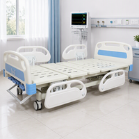 Lit d'hôpital manuel ergonomique à manivelle en ABS, 3 fonctions, conception anti-pincement, cadre en acier, capacité 250 kg, dossier et repose-jambes