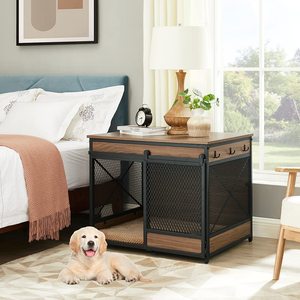 Jaula interior para perros, muebles para mesa auxiliar para perros y casa de madera para mascotas, perrera con puertas dobles para perros pequeños, medianos y grandes