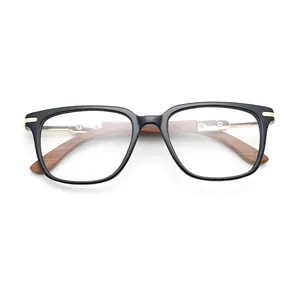 Montature da vista per occhiali da vista in acetato quadrato da uomo di alta qualità con montature per occhiali da vista con aste in legno