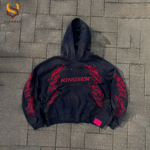 Custom Cotton Heavyweight Drop Shoulder Hoodie French Terry Oversized <b>Pullover</b> <b>Men</b> Streetwear Acid Wash Print Graphic Hoodies - Product Image 1