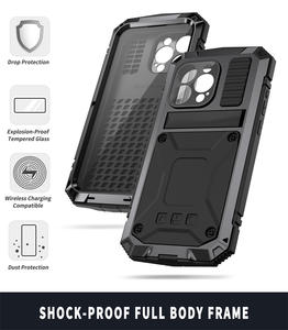 Étui de protection intégral en métal robuste pour <span class=keywords><strong>iPhone</strong></span> 17 16 15 14 13 <span class=keywords><strong>12</strong></span> 11 Pro Max 16e, en aluminium antichoc avec support et verre - Product Image 5