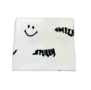 Wholesale custom smiley face print Ultra soft 12mm rabbit hair fabric for autumn and winter overcoats throw pillows
