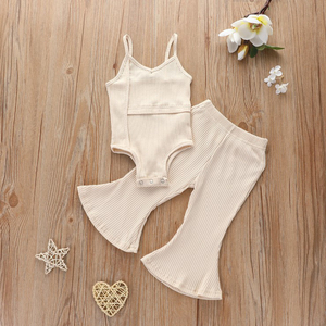 Conjunto de Ropa para Bebé Niña de 1 a 3 Años, Primavera-Verano, Mono de Tirantes de Color Sólido con Pantalones con Campanas, Venta al Por Mayor - Product Image 4