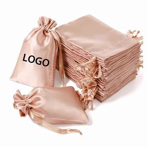 High Quality Baby Shower Valentine's Day Business Smooth Satin Rose Gold Mini Jewlery <b>Drawstring</b> Bag - Product Image 1