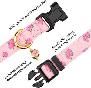 Fabriek Groothandel Reflecterende Zachte Polyester & Katoenen Gesp Hond & Kat Kraag Met Snelle Release Anti-Verloren Roze Bloemen Print - Product Image 5