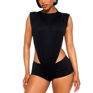 Elegante Europeanstyle Crossover Double Side Hollow Jumpsuit & Tight Fitness Shorts Conjunto de dos piezas para mujeres - Product Image 1