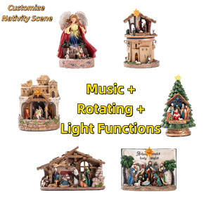 Figurine de la Nativité en résine peinte à la main avec texture tissée, décoration de table festive de Noël, ornement de village de Noël - Product Image 3
