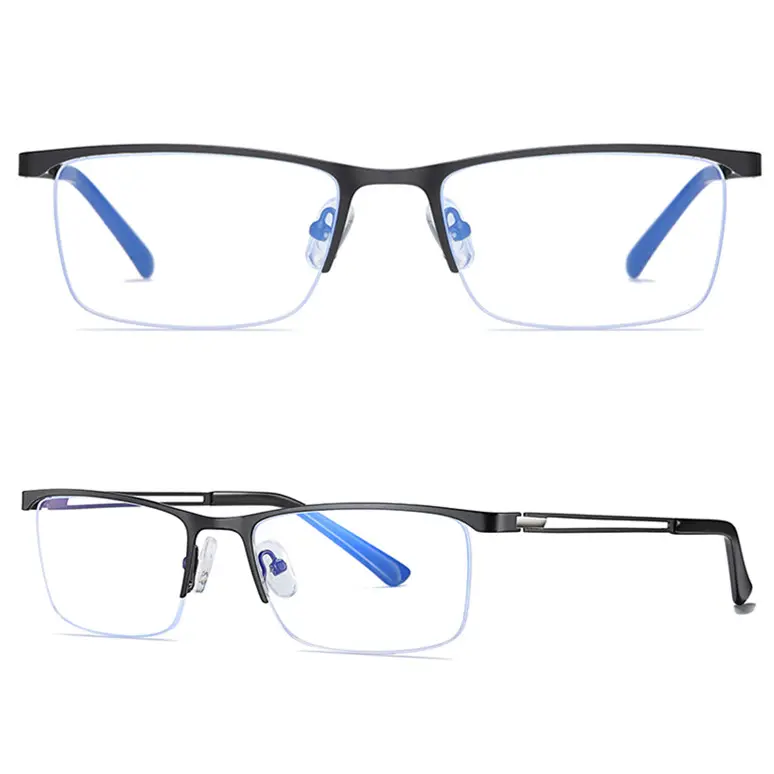 Half rim rectangle metal blue light block man's lunette femme eyeglasses spectacle frames businessman Herren eyewear