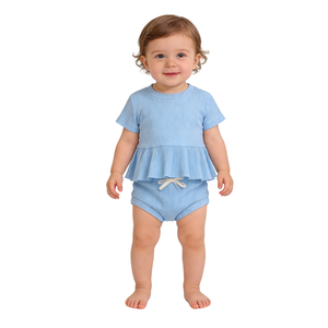 Doğrudan üretici yüksek kaliteli ucuz özel 100% saf pamuk yaz serin yenidoğan bebek Unisex iki parçalı Set giysi - Product Image 2
