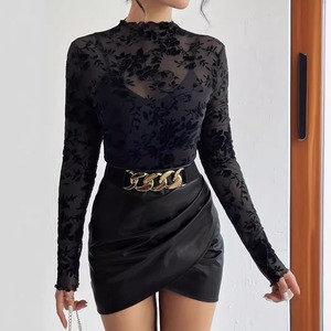 Nouveau T-<span class=keywords><strong>shirt</strong></span> en <span class=keywords><strong>dentelle</strong></span> imprimé transparent et sexy à <span class=keywords><strong>manches</strong></span> <span class=keywords><strong>longues</strong></span> coupe ajustée Printemps/Été 2026 - Product Image 1