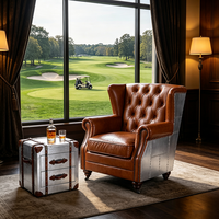Luxuriöser Amerikanischer Vintage Chesterfield Sessel aus Echtem Leder mit Geknöpfter Rückenlehne, Gerollten Armlehnen und Hoher Lehne