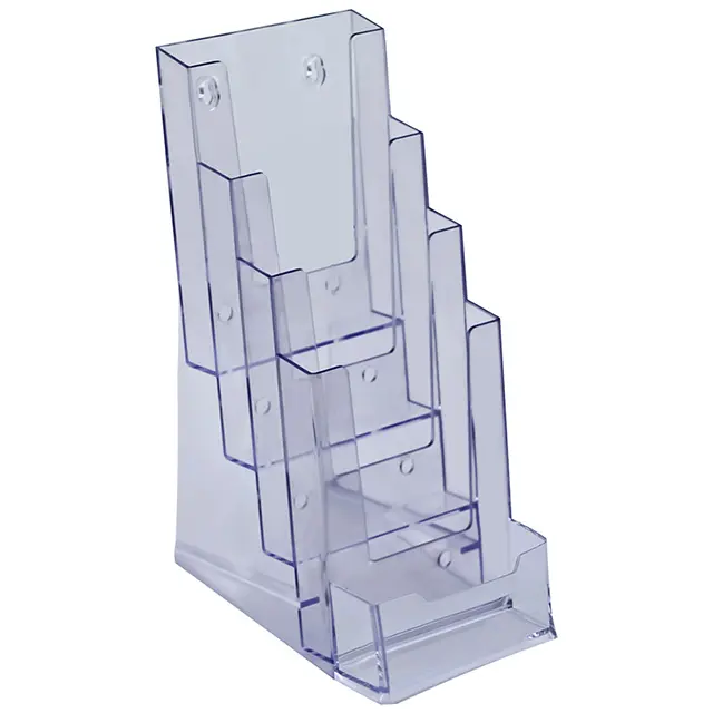 工場供給厚い透明なプラスチックテーブル/ウォールマウント4層1/3A4パンフレットホルダーカードディスプレイスタンド