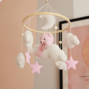 Animale fatto a mano morbido nuvola <span class=keywords><strong>luna</strong></span> stella adorabile soffice orso rosa mobile con anello di bambù naturale per la doccia regalo - Product Image 5