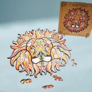 Jigsaw Puzzle Kayu Lion King, Teka-teki Bentuk Unik Hewan Kayu Hadiah Terbaik untuk Dewasa dan Anak-anak WD22014