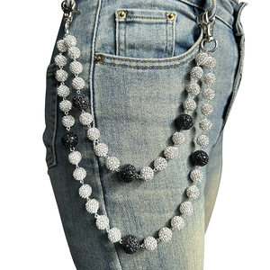 Personalizado 12 + 16mm Disco Ball Frisado Em Camadas Pingente Saco Jeans Pant Pocket <span class=keywords><strong>Belt</strong></span> Correntes Rhinestone Beads Carteira Cadeia para Homens Mulher - Product Image 6