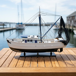 BARCO PESCADOR DE CAMARONES CON REDES, MADERA DE ACACIA, PINTADO ESTILO NAUTICO, MODELO DE DECORACIÓN PARA EL HOGAR - Product Image 2