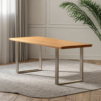 Table rectangulaire en bois massif avec pieds en acier inoxydable de style minimaliste moderne (pour bureau ou salle à manger)