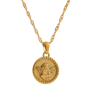 JINYOU-<span class=keywords><strong>Collar</strong></span> con colgante de Ángel de acero inoxidable, <span class=keywords><strong>Collar</strong></span> redondo de 18K de Color dorado de alta calidad, 2029 - Product Image 1