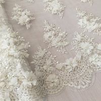 Nuevo Diseño de Tela de Encaje 3D para Novias, Tela de Encaje Bordada con Perlas y Flores 3D y Pedrería para Vestido de Novia
