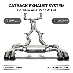 Échappement arrière à soupapes en acier inoxydable Vortex pour BMW X3M F97 X4M F98 avec kits de silencieux transversaux à quatre sorties chromées - Product Image 1