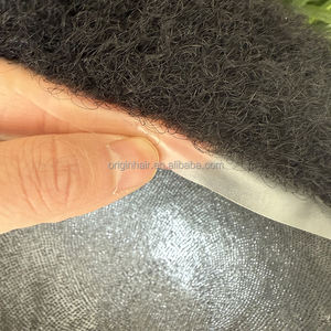 Hoge kwaliteit Indiaas mensenhaar Afro haarstuk pruik krullend haarprothese 2mm diepzwart poly skin PU basis injectie haar toupet voor mannen - Product Image 2