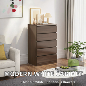 Modern Junhao Wooden Storage Cabinet <b>5</b>+ <b>Drawers</b> Flat Panel Living Room Bedroom -Hotel School White <b>Chest</b> Dresser Home Furniture - Product Image 2