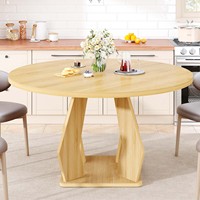 Ensemble de table à manger ronde de luxe, finition naturelle claire, avec chaises, style nordique scandinave, design pour cuisine et salon