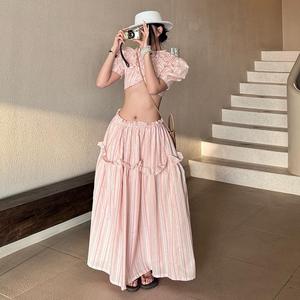 Nouvelle Collection Été – Top court épaules dénudées avec découpe poitrine et jupe ample tombante pour <span class=keywords><strong>femme</strong></span> - Product Image 2