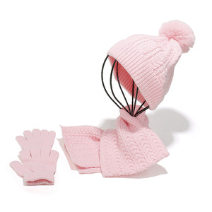 Conjunto de tres piezas de Otoño Invierno para niños <span class=keywords><strong>y</strong></span> niñas, gorro de punto, <span class=keywords><strong>bufanda</strong></span>, guante, engrosamiento, cálido, para bebés <span class=keywords><strong>y</strong></span> niños - Product Image 5