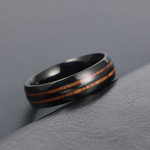 <b>Titanium</b> Steel Couple <b>Ring</b> With Wood Inlay Channel Setting Wedding Band Men's Jewelry SA1049-1 - Product Image 4