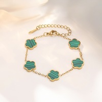 Bijoux populaires en acier inoxydable plaqué or, motif trèfle à cinq feuilles blanc, vert, noir : bague, bracelet, collier