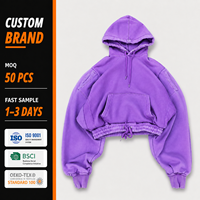 Hoodie Cetak Embos Destroy Wash Produsen Custom 400 GSM Oversized Low Moq Fleece Berat Berkualitas Tinggi