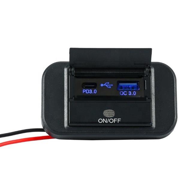 12V Surface Panel Flush Mount on OFF Switch Double USB Port Van Coach Dual Socket Type C PD 30W QC 3.0 Bus USB Charger
